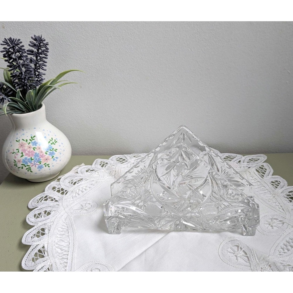 Vintage Crystal Napkin Holder, Pinwheel Cut Glass,‎ Elegant Table Decor